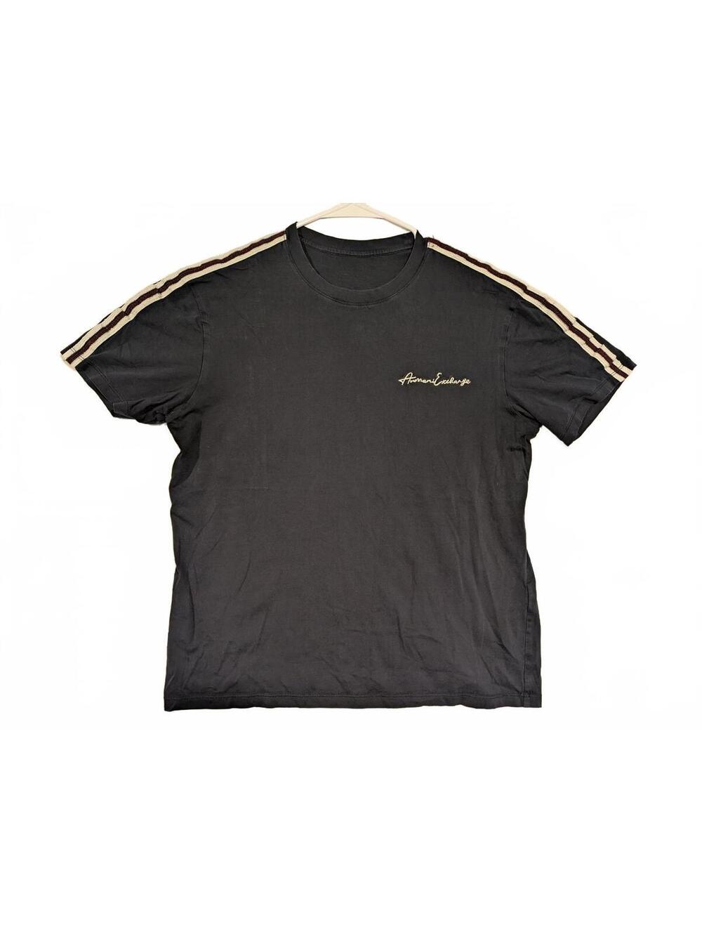 Armani Exchange Black Crewneck Tape Stripe Logo Short Sleeve T-Shirt Mens XS